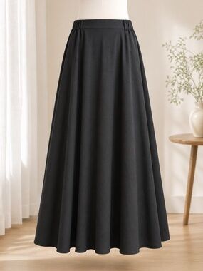 Women's Black Maxi Skirt - Elegant Full-Length A-Line